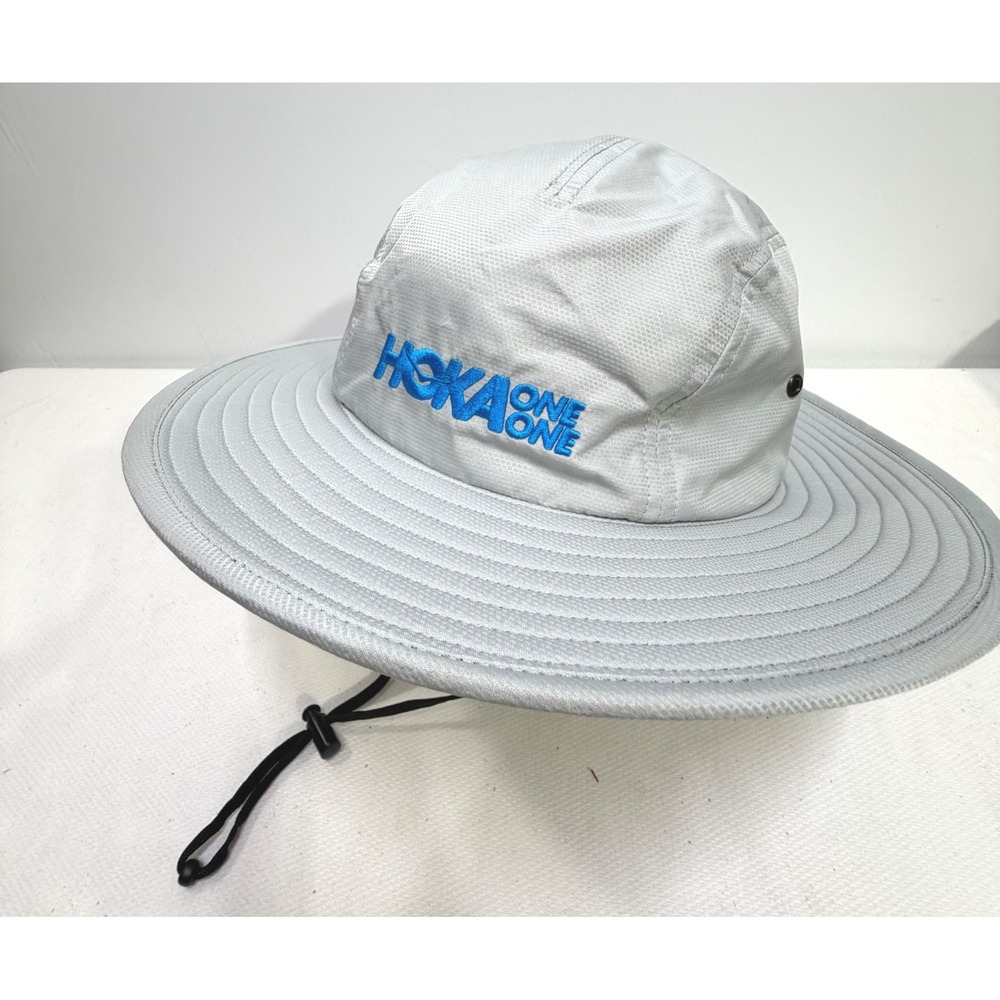 Hoka One One Grey Boonie Sun Hat Adjustable Chin Strap Time To Fly One Size